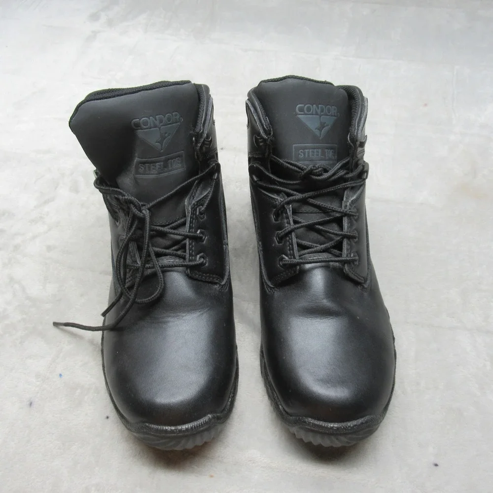 Condor Men 12 Work Boots Black Leather Steel Toe Lace Up Rain Slip Resistant NEW